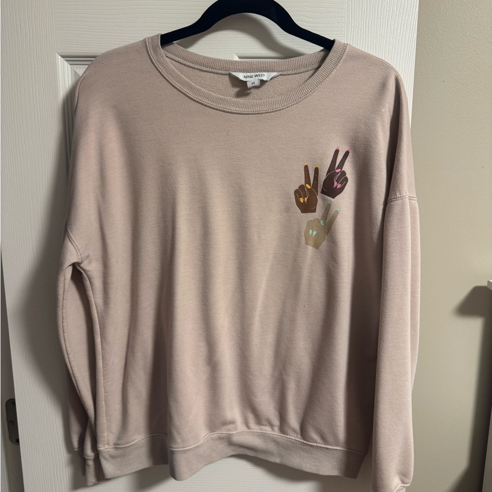 Nine West Beige Sweatshirt with Peace Sign Graphic